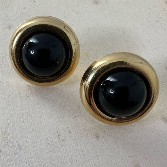 Vintage 14k Gold With Black Center Post Back Earrings - Picture 1 of 7